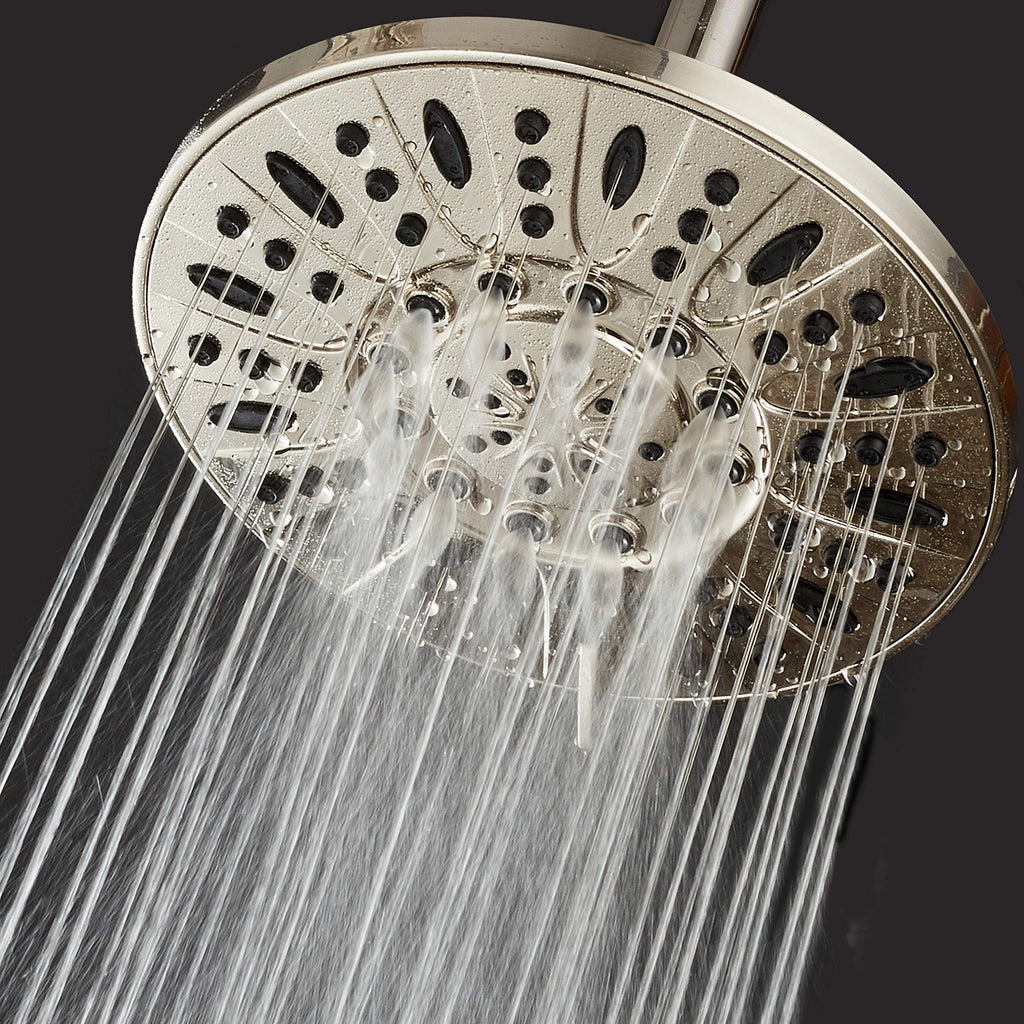 NICKEL High Pressure 6-Setting 7" Rain Shower Head - Angle Adjustable, Anti-Clog Showerhead Jets, Tool-Free