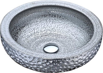 Tempered Glass Vessel Bowl Sink in Speckled Silver, Silver Top Mount Bathroom Sinks Above Counter