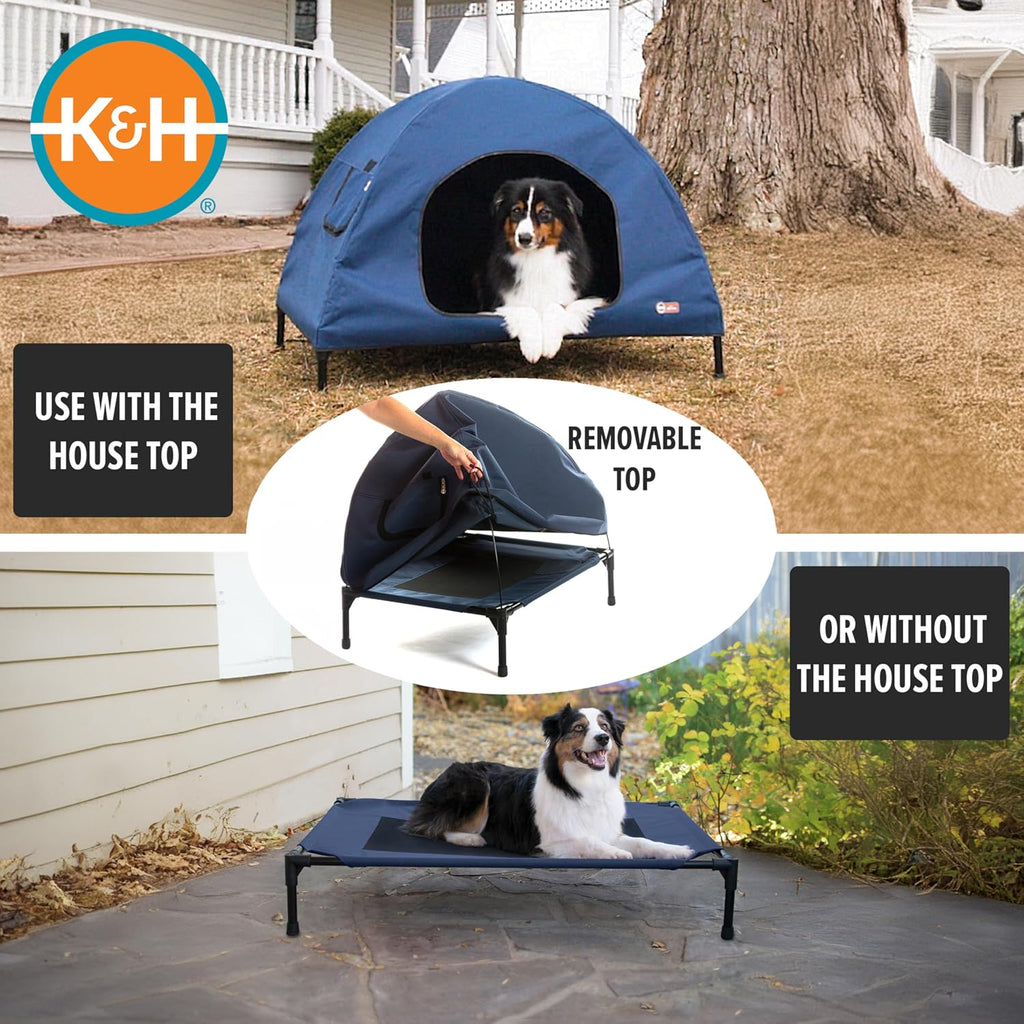 K&H Elevated Dog Bed, Outdoor Pet Cot House for Medium Pets - 32x25in Blue