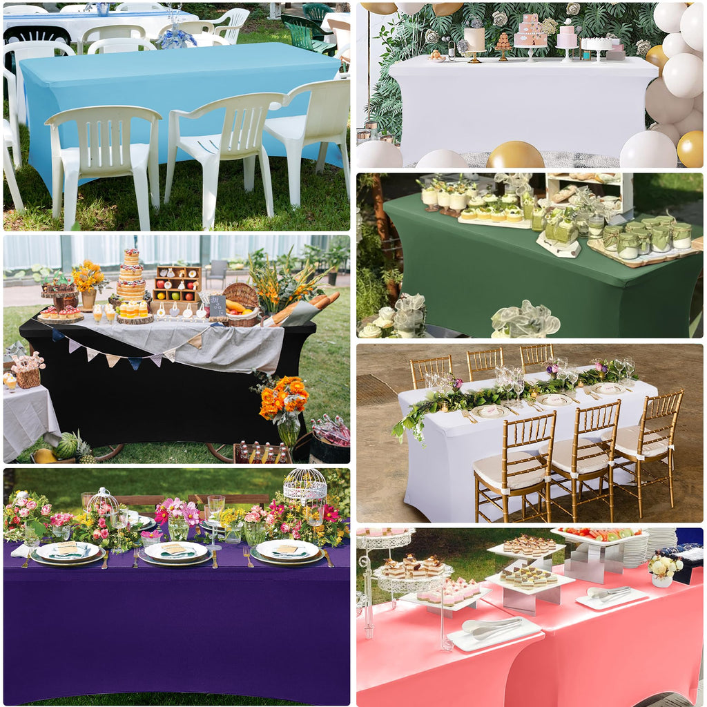6ft Stretch Black Spandex Table Cloth 2 Pack for Folding Tables
