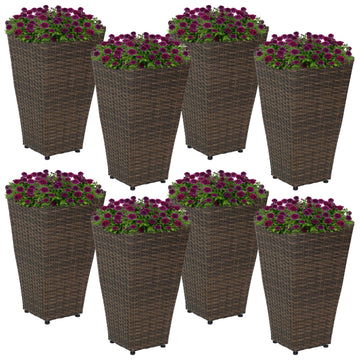 20" Square Tall Wicker Outdoor Planter, Brown, 8pk