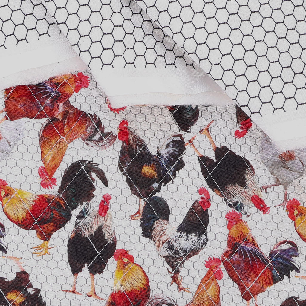 Double Faced Quilted Cotton, Farm Animals Rooster White