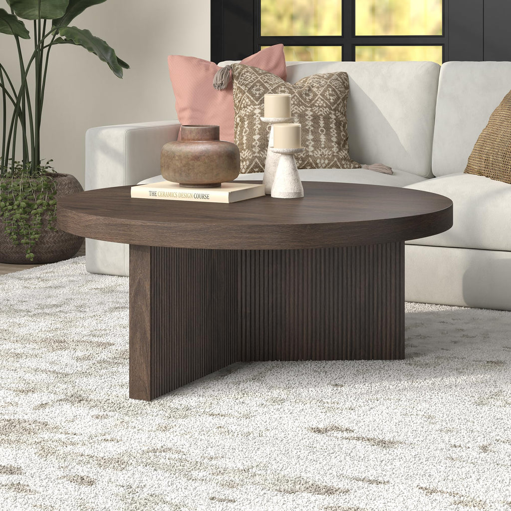 36" Scandinavian Fluted Coffee Table, Rich Brown