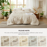 Tufted Boho Comforter Set Queen - Beige Boho Bed Set, GentleSoft 3 Pieces Farmhouse Shabby Chic Embroidery Bedding