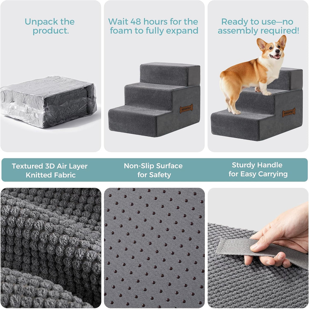 Dog Stairs, Steps and Ramp for High Bed & Sofa, 13-24" H Detachable Pet Stairs for Small Medium Dogs, Sturdy 40D