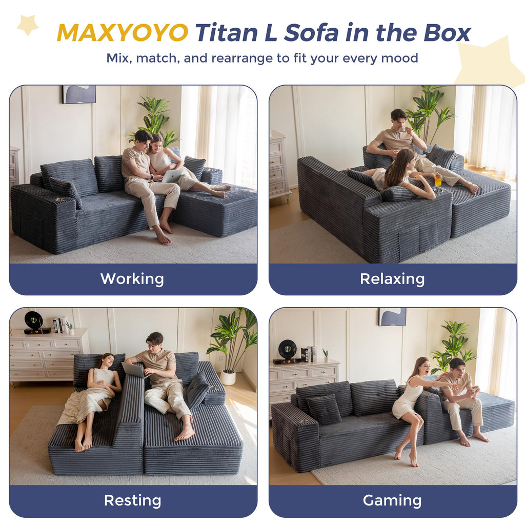 Boneless Couch, 104" L-Shape Sectional Sofa, Right-Facing Chaise