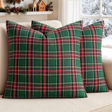 Christmas Scottish Plaid Throw Pillow Covers 20x20 Red Green
