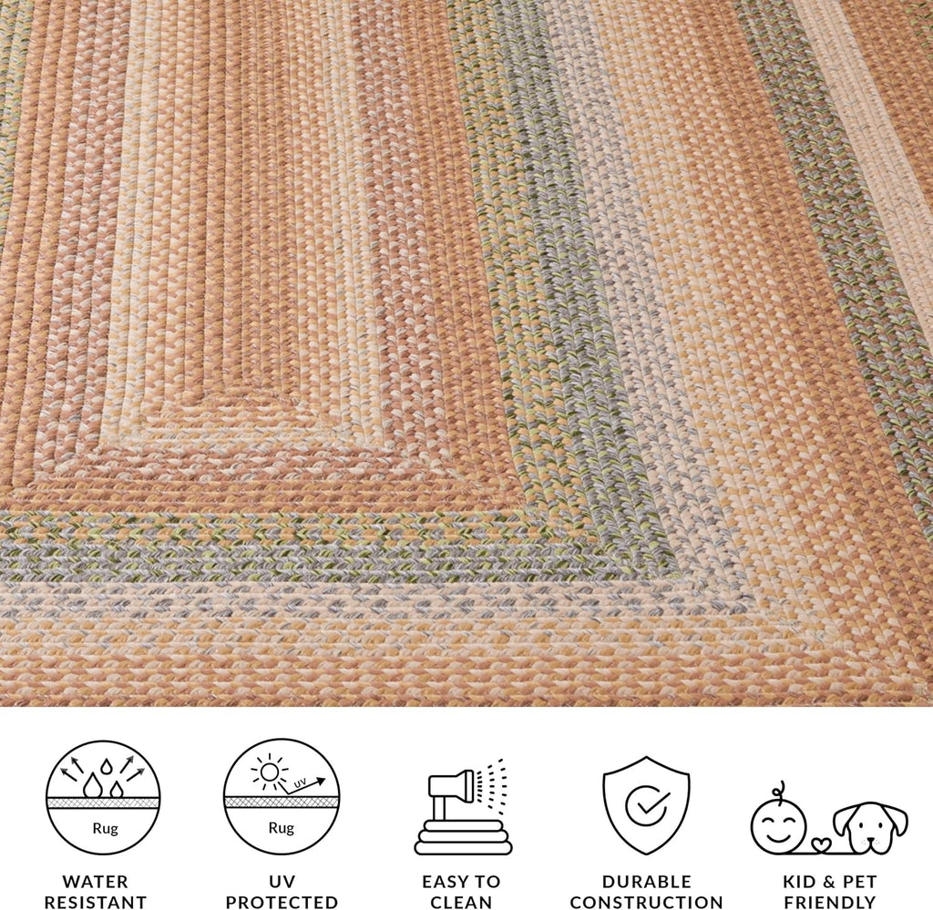 Braided Indoor/Outdoor Washable Oval Rug, Tan & Multi BRD314A