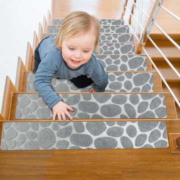 Self Adhesive Residue Free Machine Washable Reusable Stair Treads Non Slip Steps - 100% Polyester Heavyduty TPE