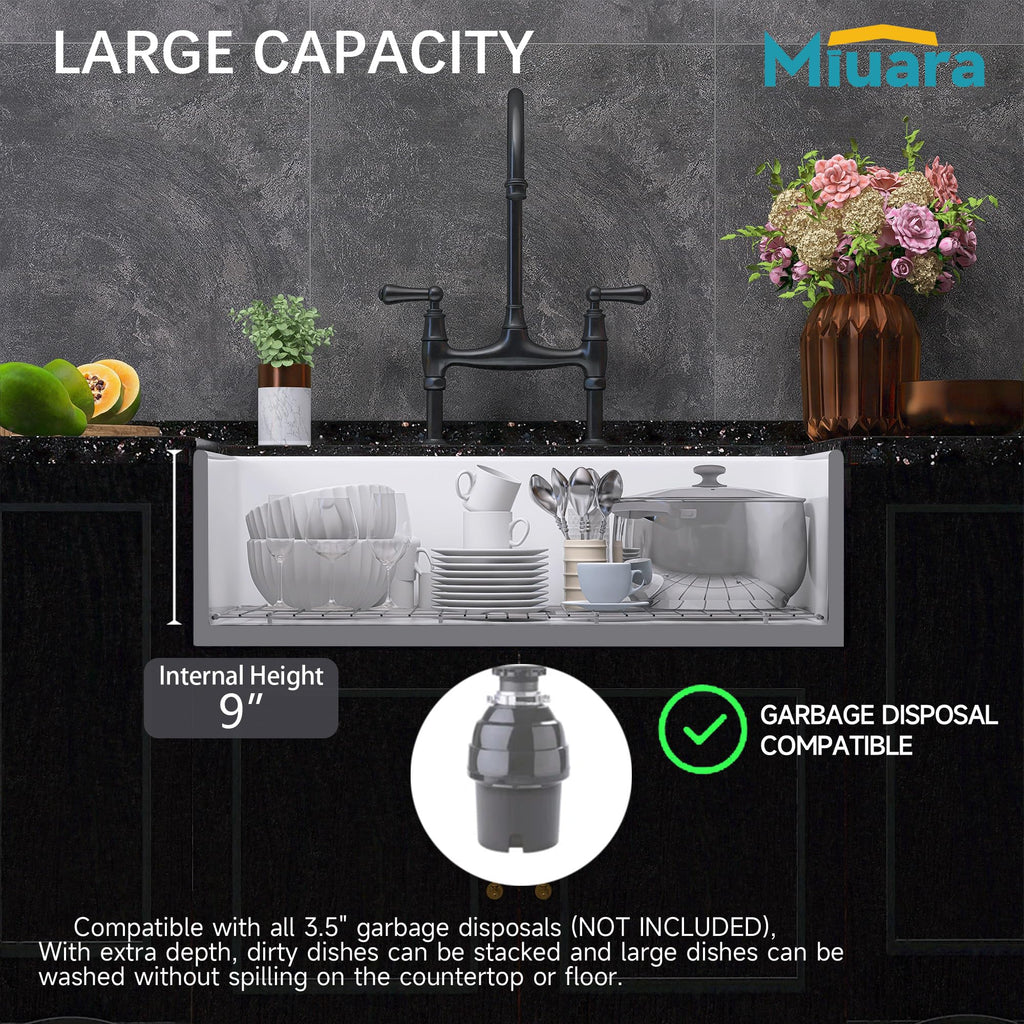 Farmhouse Sink 33 x 18 Inch White Fireclay Apron Front Kitchen Sink