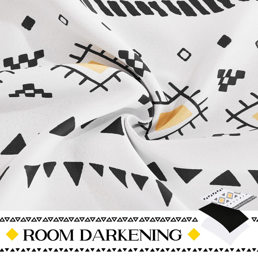 White Boho Fall Macrame Curtains 84 inch Long 2 Pieces, Grommet Decorative Thermal Curtains Yellow and Black Eclectic