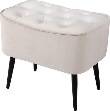 Tufted Curve Ottoman Velvet Foot Stool - Modern Upholstered Padded Footrest - Small Cushioned Accent Chair for Couch