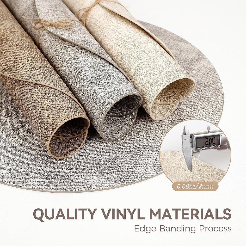 13" Round Placemats, Reversible Faux Leather Wipeable Table Mats - Set of 8