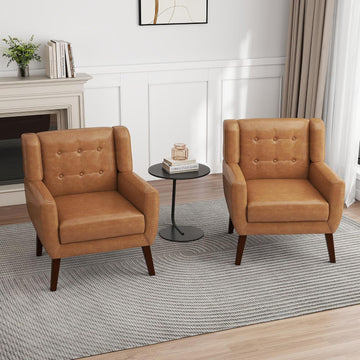 PU Leather Accent Chairs, Upholstered Armchair, Brown - Set of 2