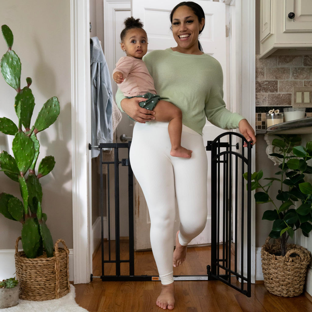 Multi-Use Decorative Extra Tall Walk-Thru Baby Gate, Fits Openings 28.5-48 Inch (Pack of 1), Black Metal, for