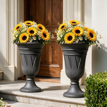 24" Tall Urn Planters for Outdoor Plants Set of 2 - Grey Trophy
