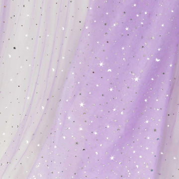 1 Yard Glitter Tulle, Star Moon Sequin, 54" Wide Light Purple