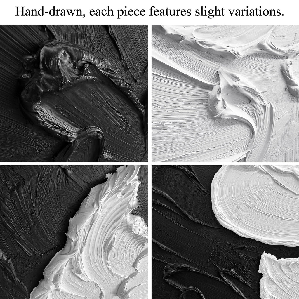 Black and White 3D Textured Abstract Oil Painting 48x24 Inch