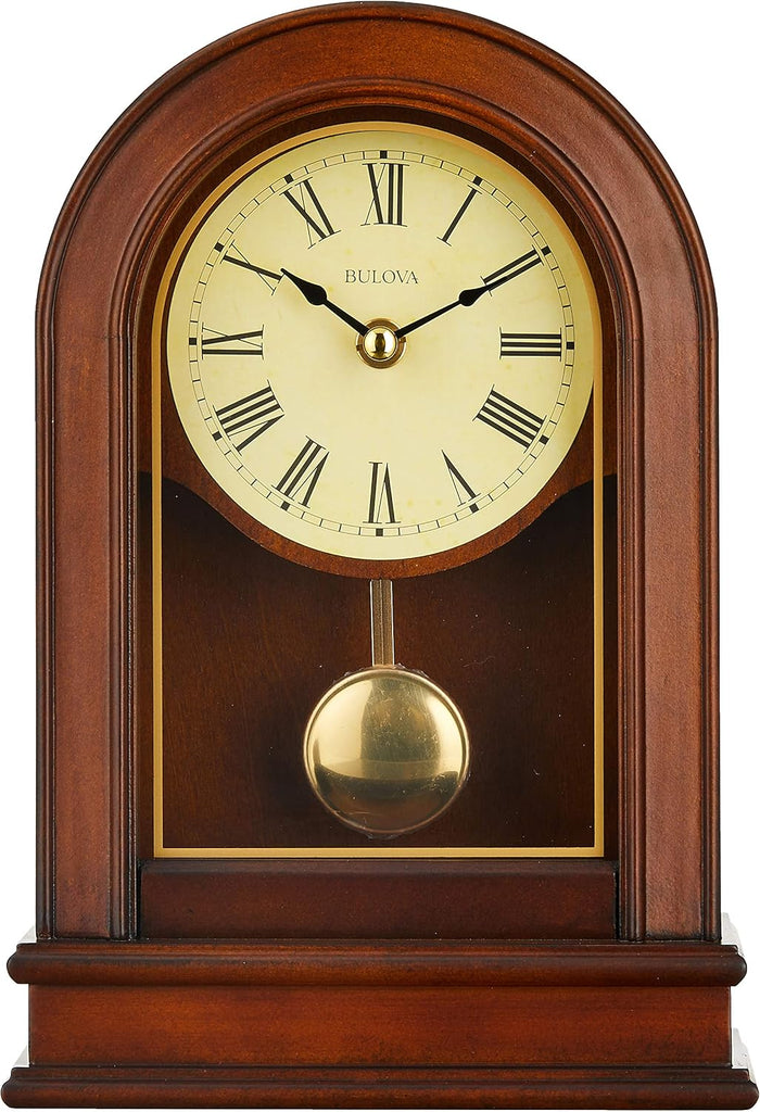 Bulova B7467 Hardwick Mantel Clock | Traditional Hardwood Case with Walnut Finish | Roman Numerals | Elegant Timepiece