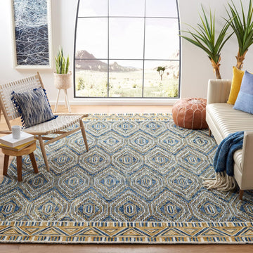 Aspen Area Rug - 10' x 14', Blue & Gold, Handmade Boho Wool