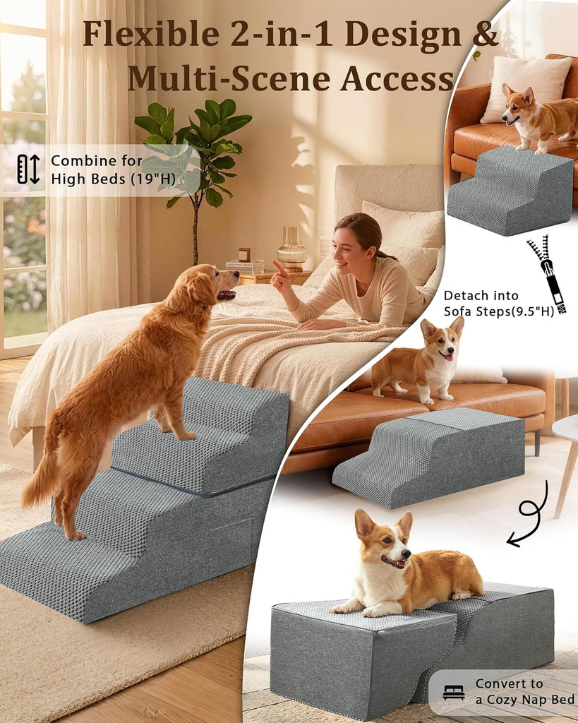 Dog Stairs for Bed, 19" H 4 Step Pet Stairs for Small Dogs & Cats