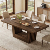 63-Inch Dining Table for 4-6, Farmhouse Rectangular Kitchen Dinner Table with Heavy-Duty Base, Wood Dining Room
