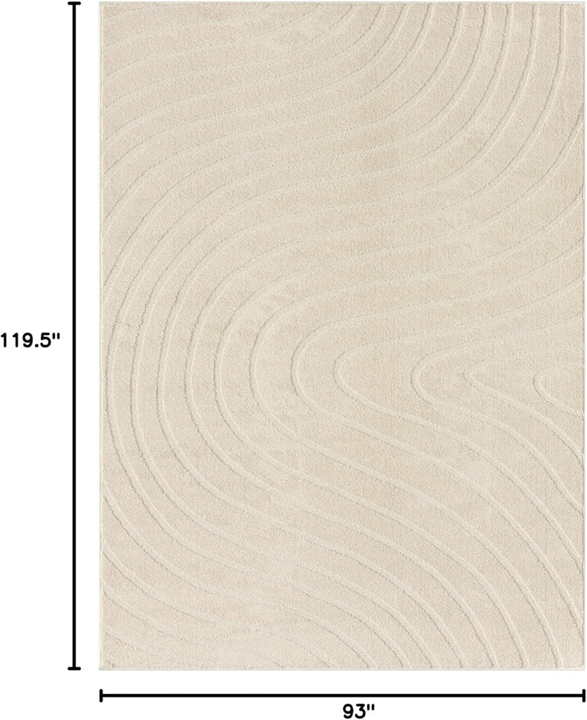 Modern Geometric Wave Cream 8x10 Area Rug