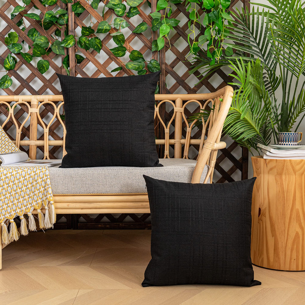 Outdoor Waterproof 24"x24" Pillow Covers 2 Pack, Black