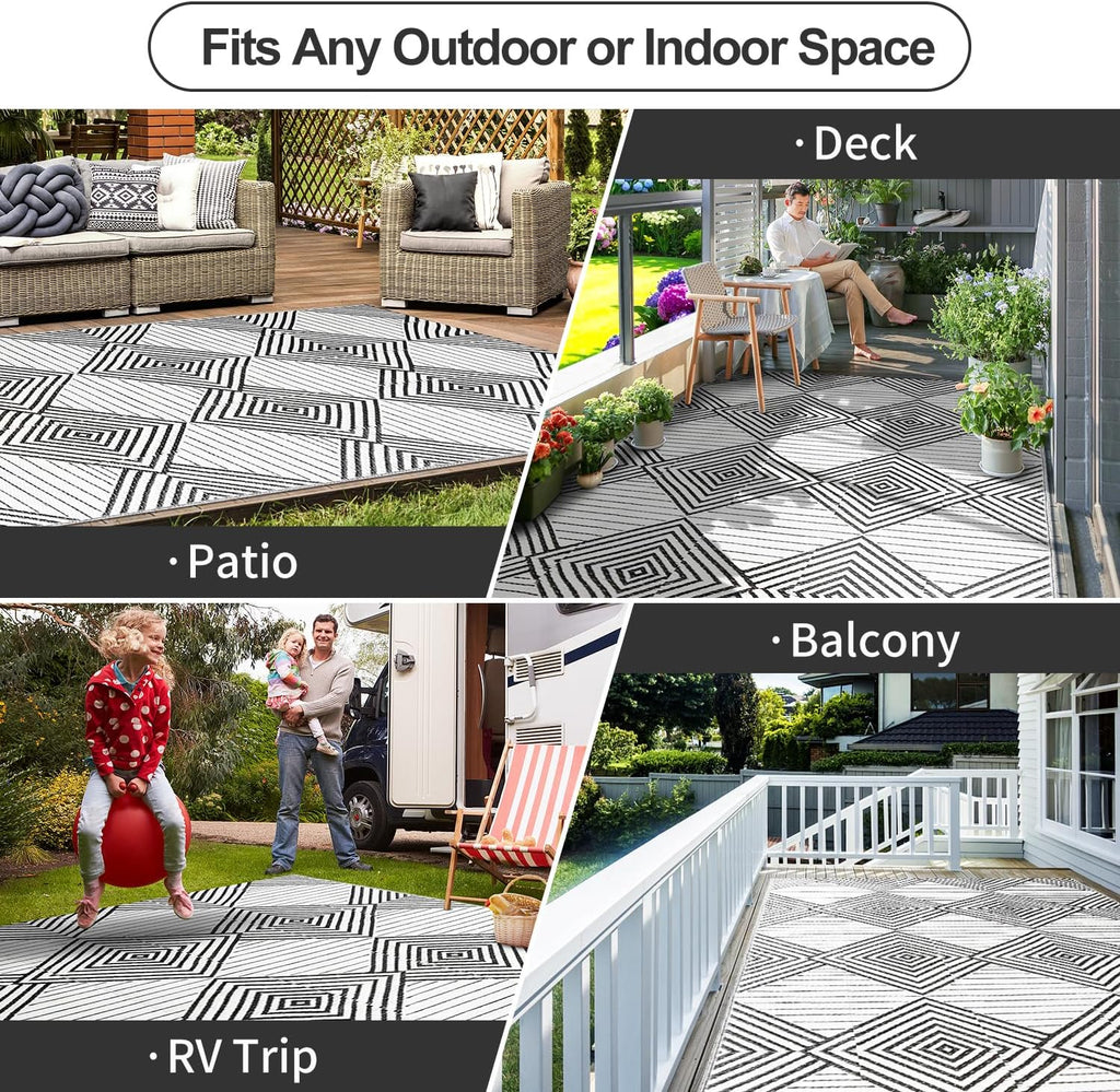 Waterproof Outdoor Rug, Foldable Reversible Plastic Straw Mat RV Deck Porch Backyard Balcony Camping Picnic