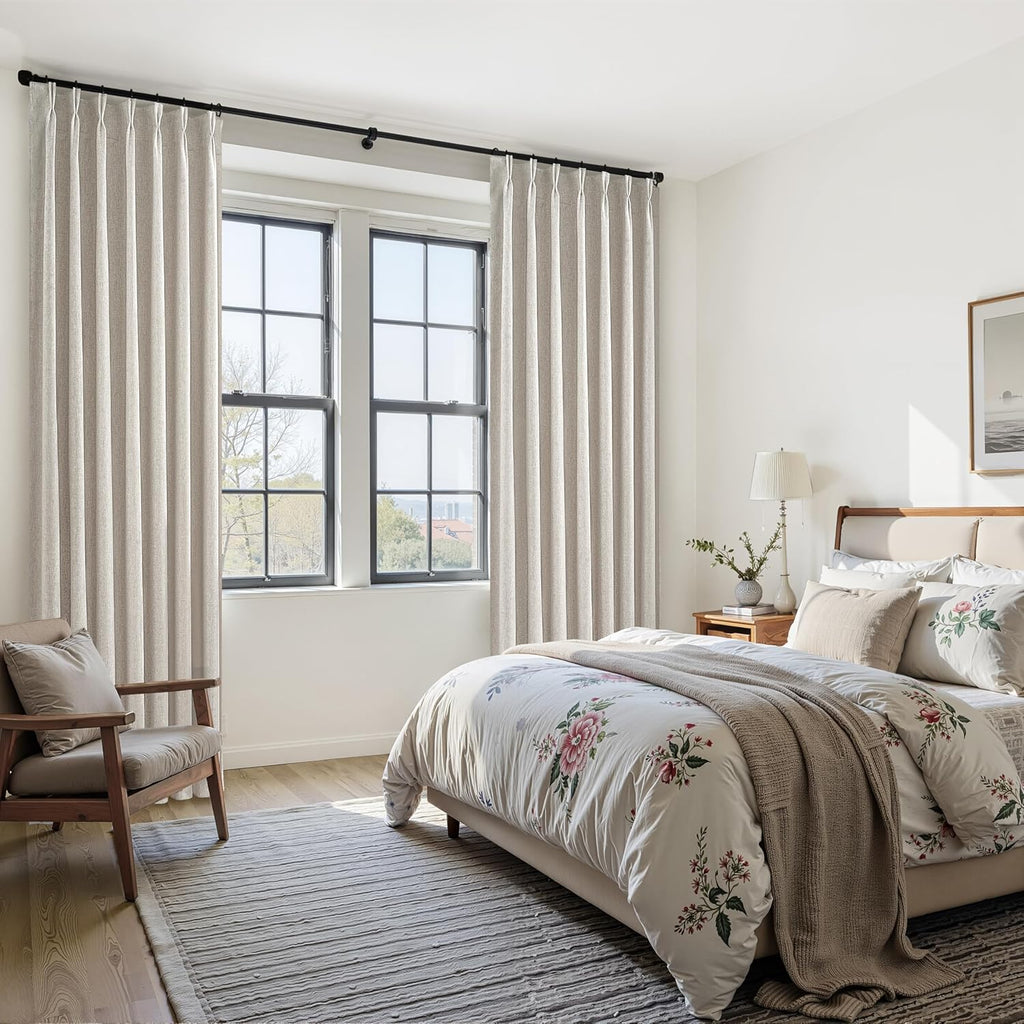 Pinch Pleated 92 Inch Curtains Blackout for Bedroom 2 Panels Set, Natural Linen Farmhouse Viral for 92-93 Inches