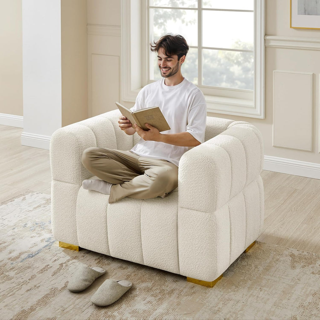 90.94"Cloud Sofa Couch, Modern Deep Seat Boucle Sofa, Oversized Upholstered 3-Seater Comfy Couch Loveseat , White (1