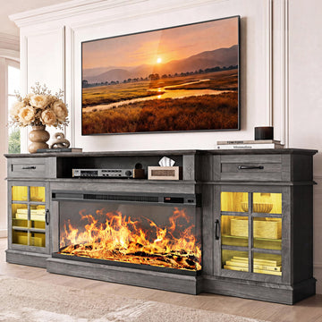 80" TV Stand with 36" Electric Fireplace, Entertainment Center Console Table for TV up to 80", Fireplace TV Stand