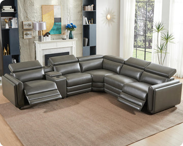 Oversized Power Recliner Sectional Sofa, Leather Recliner Sofa, Dark Grey