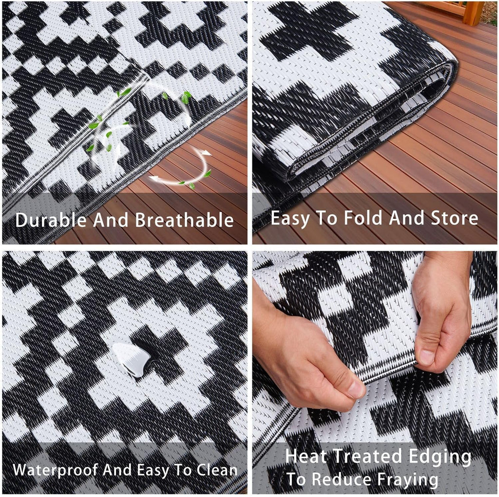 9' x 12', Plastic Straw Rug, Outdoor Patio Rugs, RV Rug, Large Floor Mat and Rugs for Outdoors, RV, Patio, Backyard