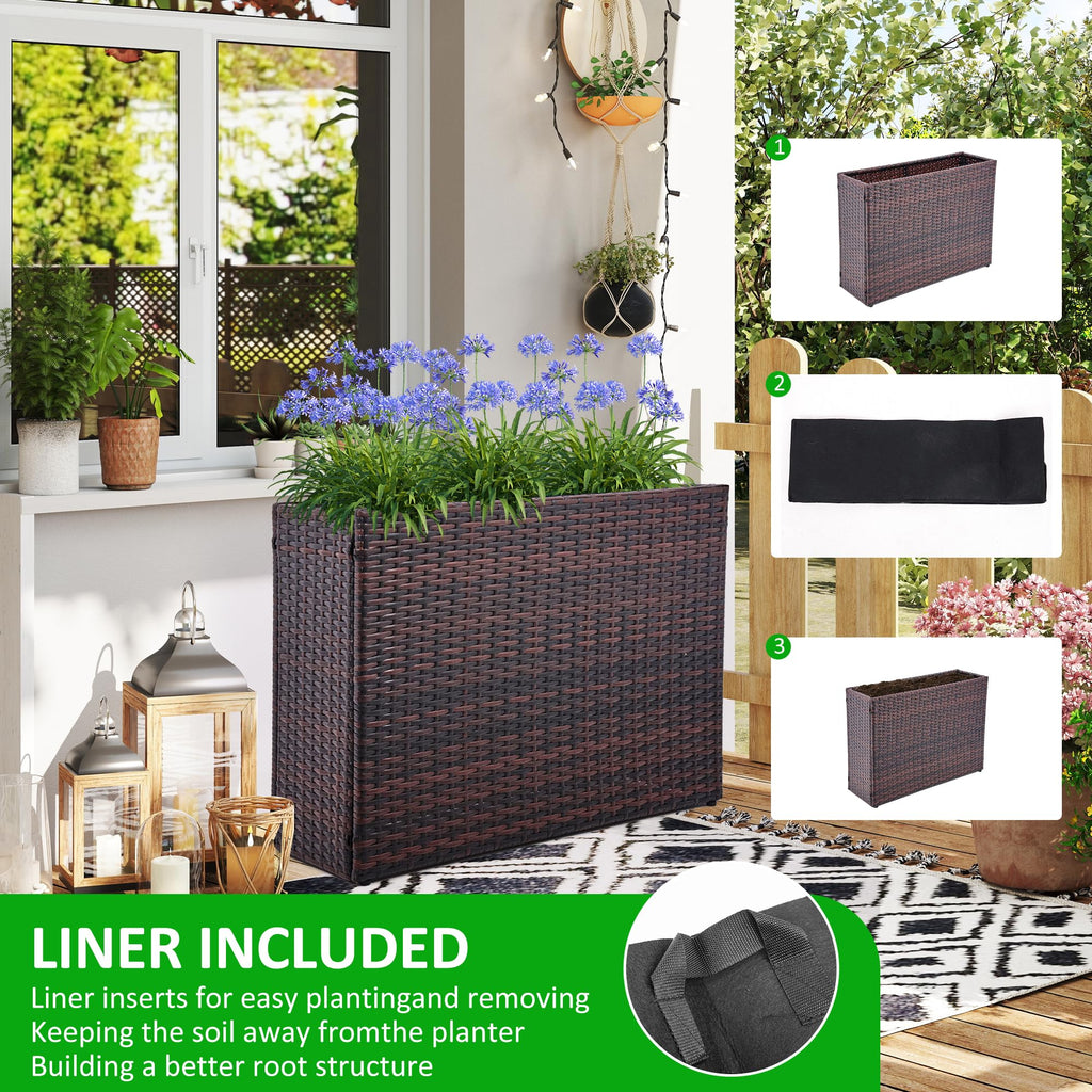 HPC Decor 32.5" Tall Planters, Plastic Planter for Outdoor Plants Handmade Wicker Large Rectangular Block Planter Box
