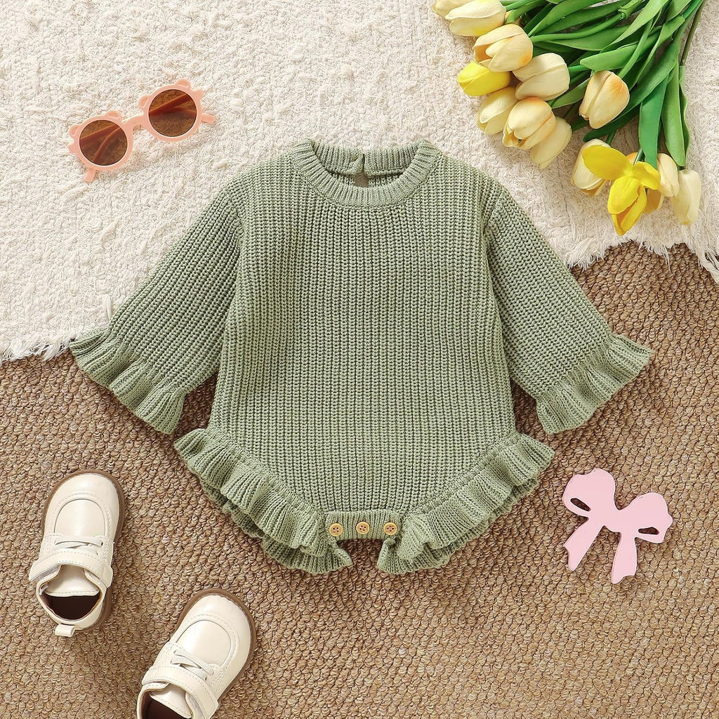 Cotton Baby Girl Knit Sweater Ruffle Romper