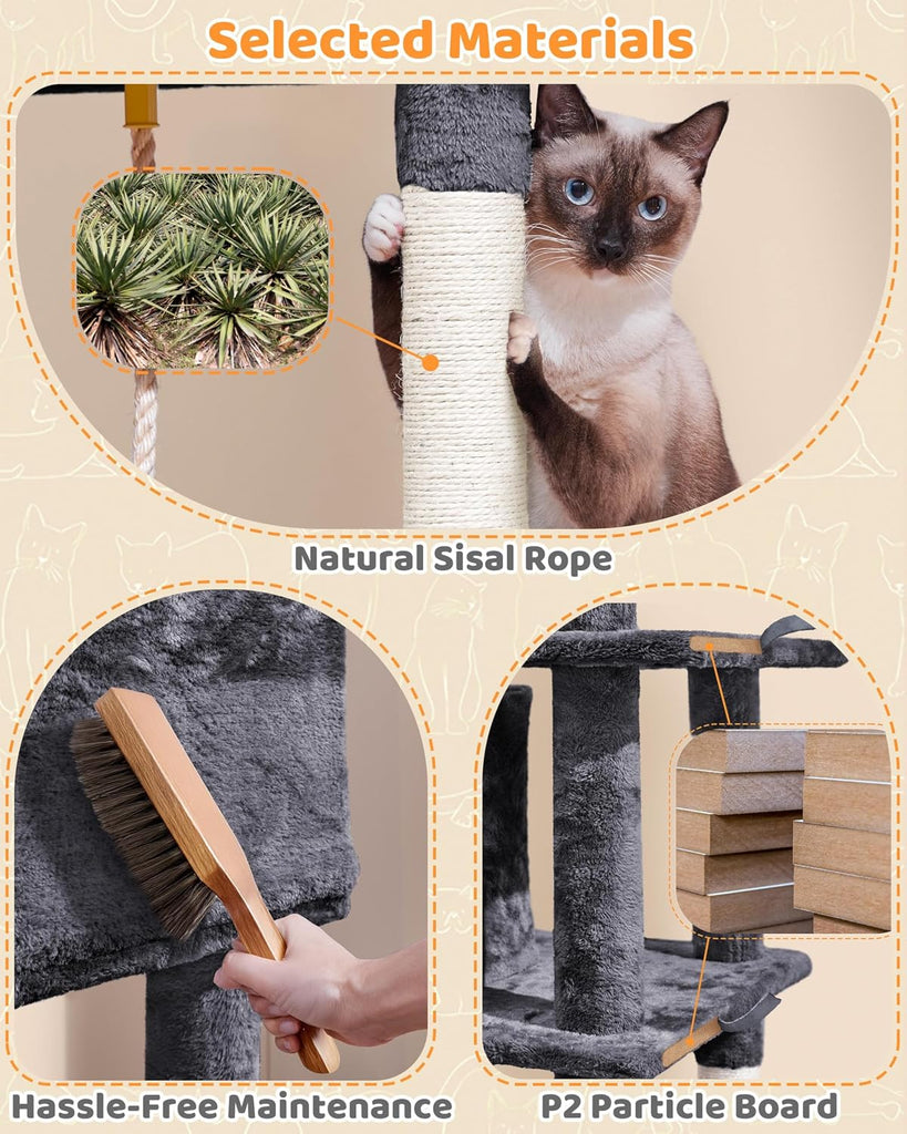 63in Sturdy Large Cat Tree for Indoor Heavy Cats, Tall Tower