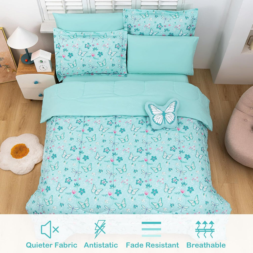 Mooreeke Bed in a Bag for Kids Girls Teens, 6 Pieces Twin Comforter Bed Set with Shams