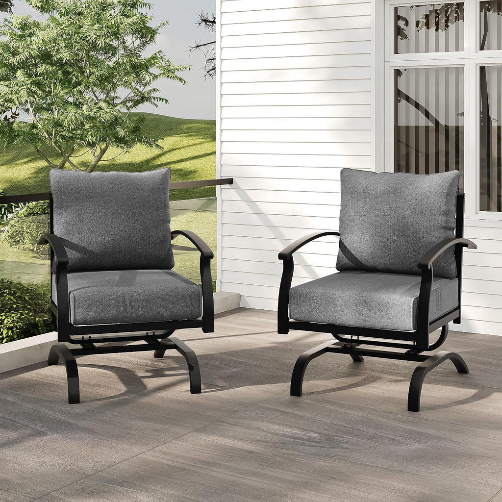 2 Pieces Patio Furniture Set, Outdoor Metal Rocking Chair, Patio Bistro Set Rocker with Thickened Cushions for Porch