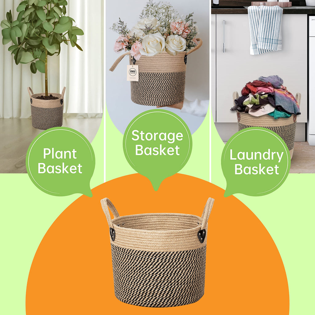 Plant Basket for Indoor Plants with Handles, Jute Rope 10"x10"