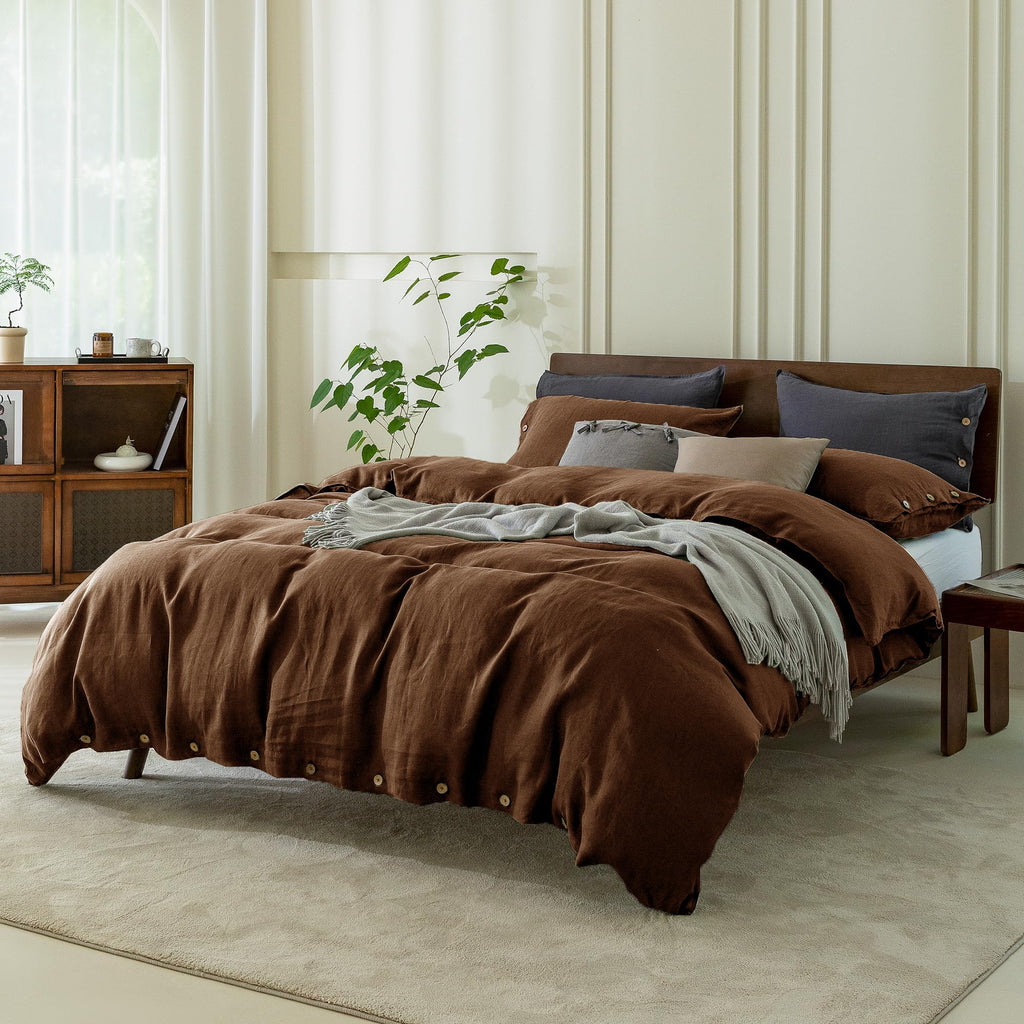 100% Pure Linen Duvet Cover Set 90X90Inch 3pcs (1 Duvet Cover, 2 Pillowcases) Soft and Breathable for All