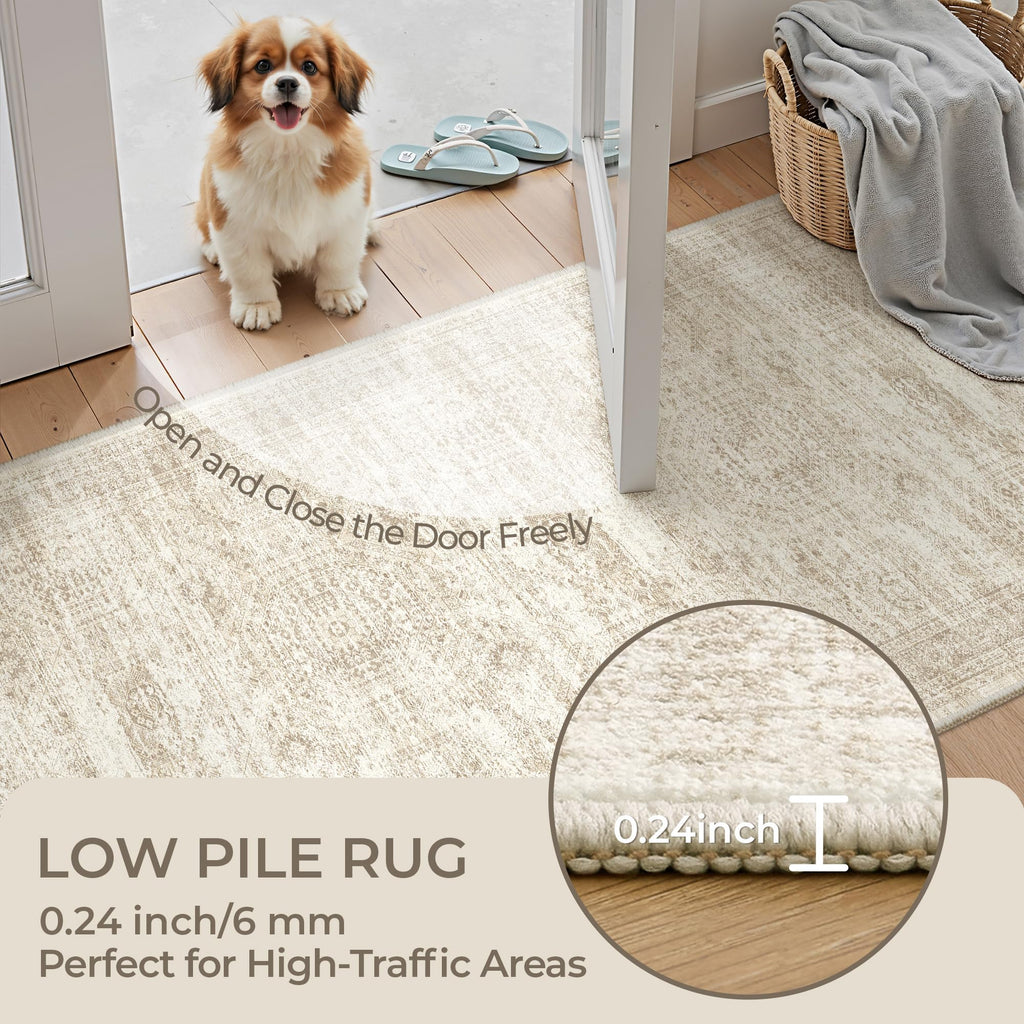 3x12 Runner Rug Non Slip, Washable Hallway Runner Rug, Beige