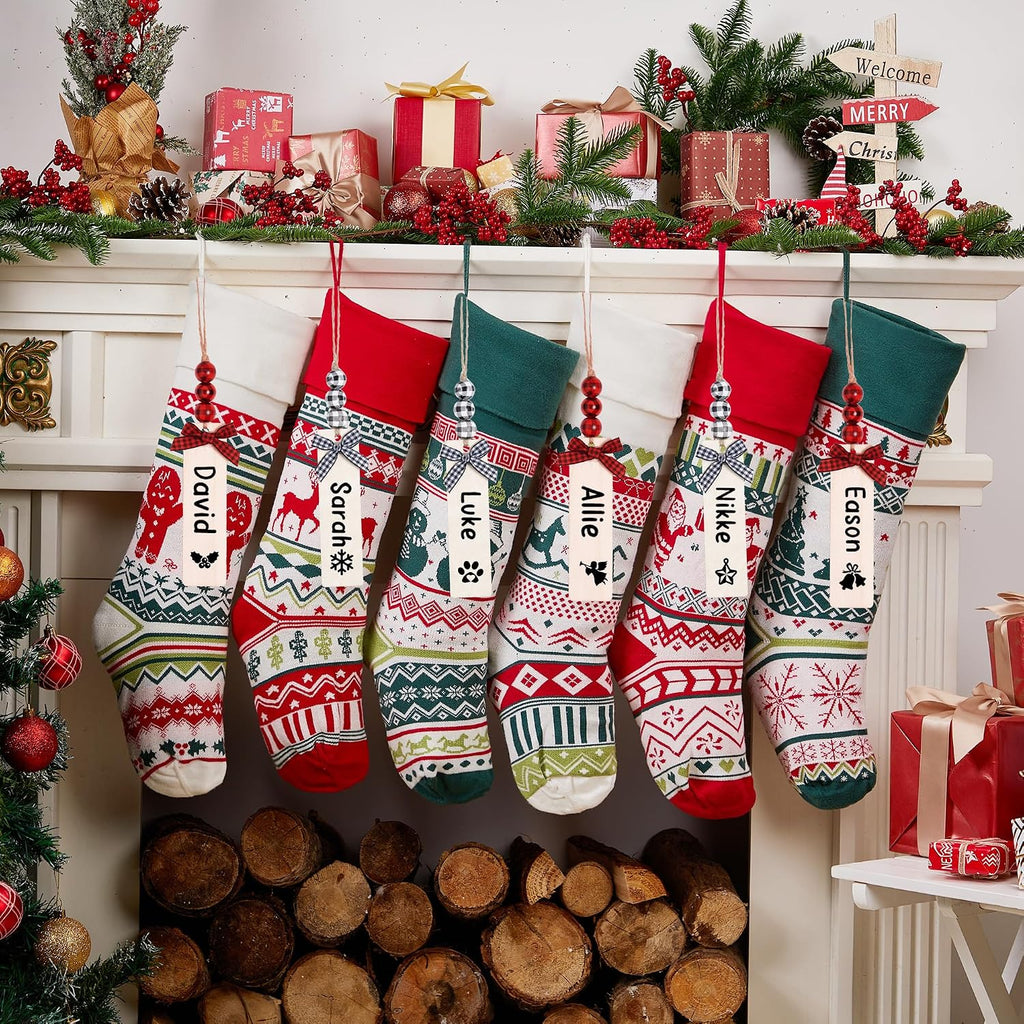 6 Pack Christmas Stockings, 21 Inches Large Cable Knitted Stockings, Snowflake Reindeer Snowman Christmas Tree