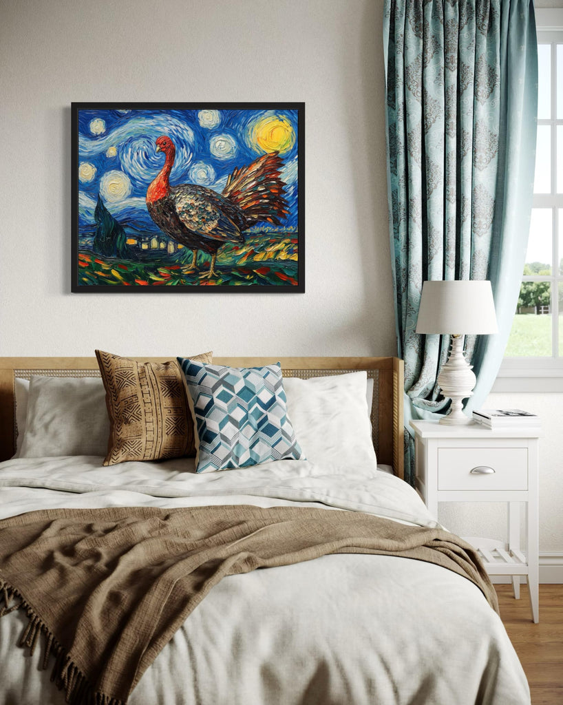 Turkey Black Framed Art Print Poster, Animal Van Gogh Starry Night Nature Theme Wall art Painting Decor, Art Home