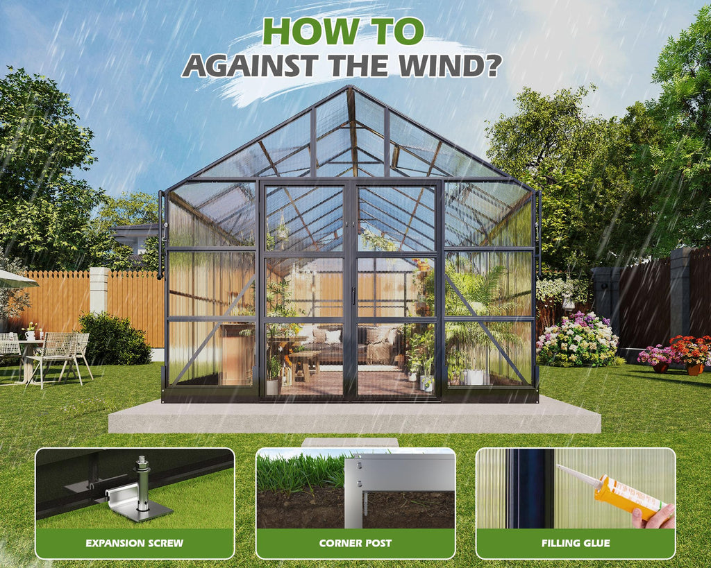 10x12 FT Polycarbonate Greenhouse with 4 Roof Vents