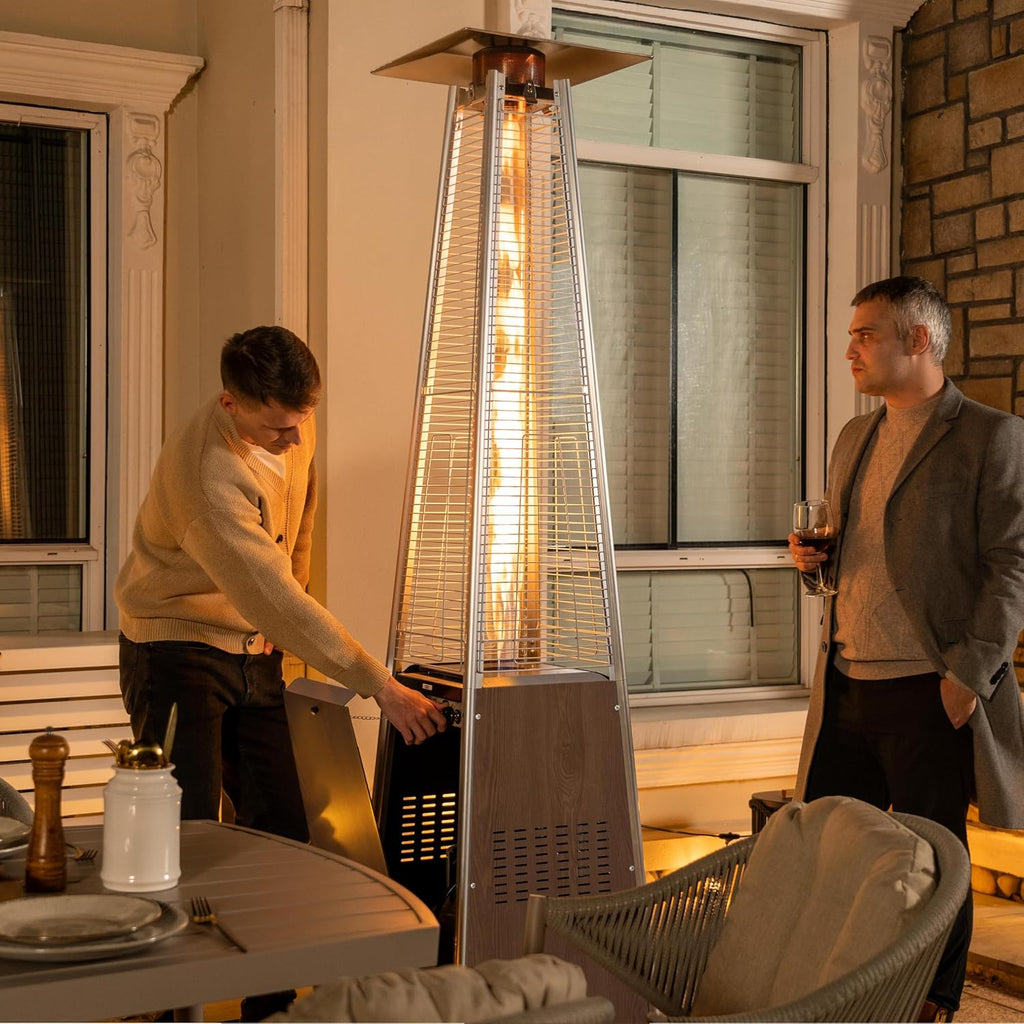 48,000 BTU Pyramid Propane Heater Outdoor Patio Heaters with Wheels, Patio Heater with Glass Tube Deck Porch for