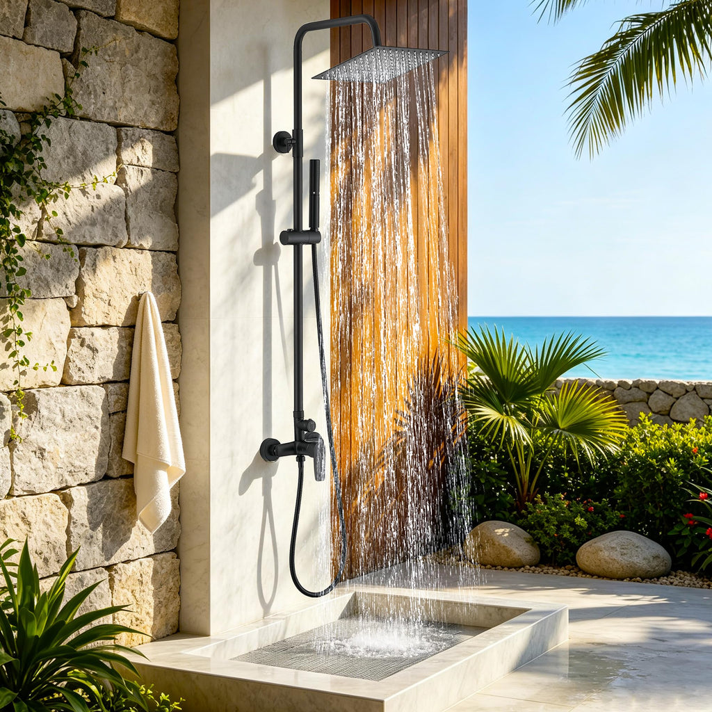 Outdoor Shower Faucet Set, Bathroom Shower Kit, Matte Black