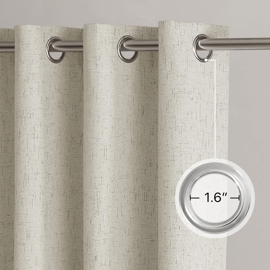 100% Blackout Linen Sliding Door Curtains with White Liner Composite, Grommet Extra Wide Window Treatments Room