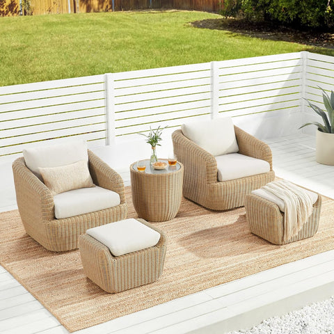 CHITA 5 Pieces Patio Wicker Furniture Set, Outdoor Rattan Bistro Set with Removable Thickened Cushions