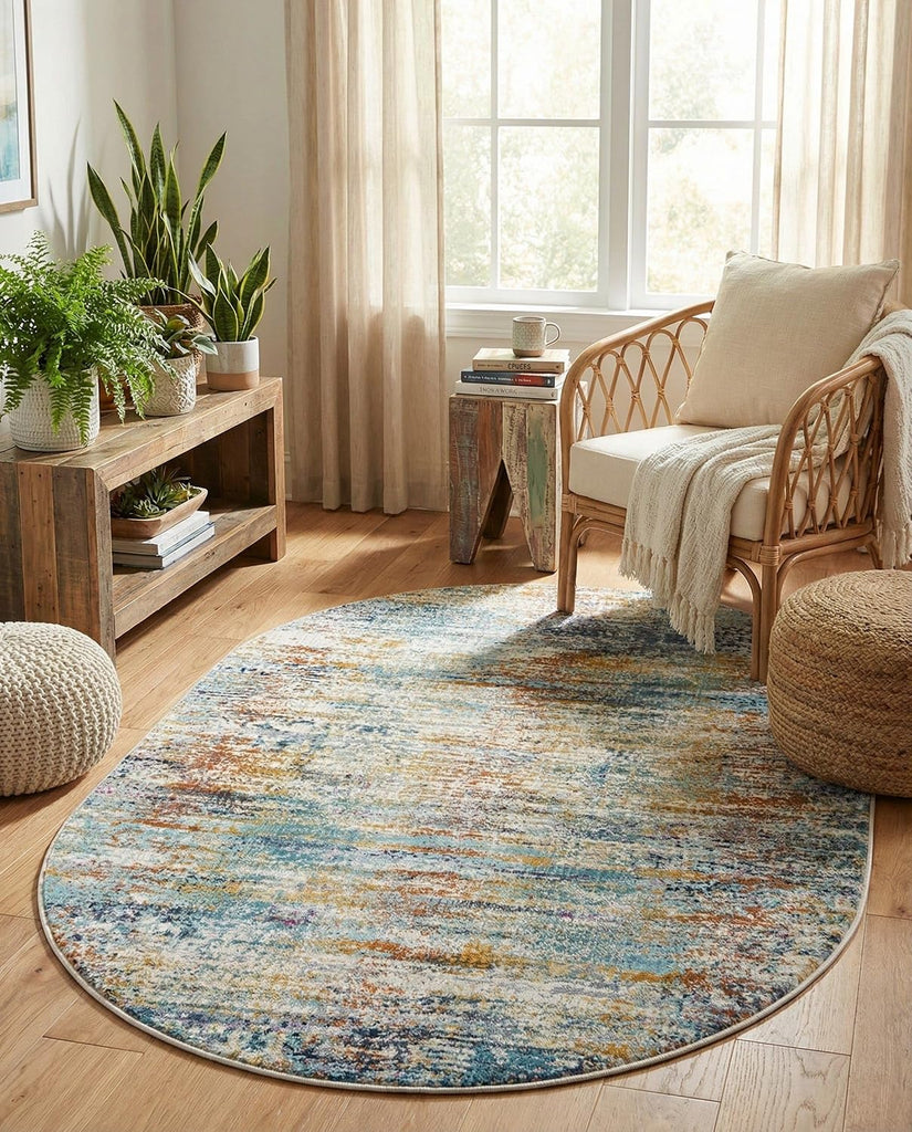 Malibu Collection Rug - 3x5 Oval Multi Low-Pile Rug Perfect s, Large Dining Rooms, Open Floorplans